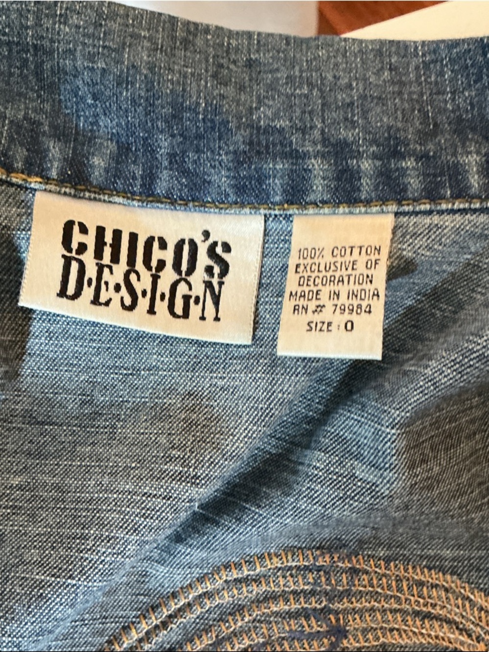 Chico's Blue Denim Jean Jacket with Colorful Mermaid Embroidery - Picture 2 of 7